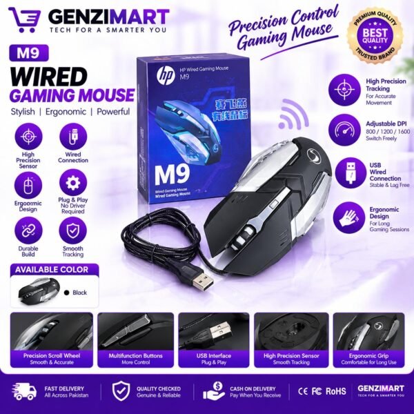 M9 RGB Gaming Wired Mouse – LED Backlight USB Gaming Mouse 7 Buttons Adjustable DPI for PC Laptop Gamers